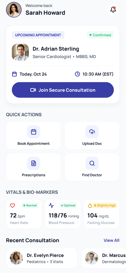 Overview screen in the BPARO Care patient app
